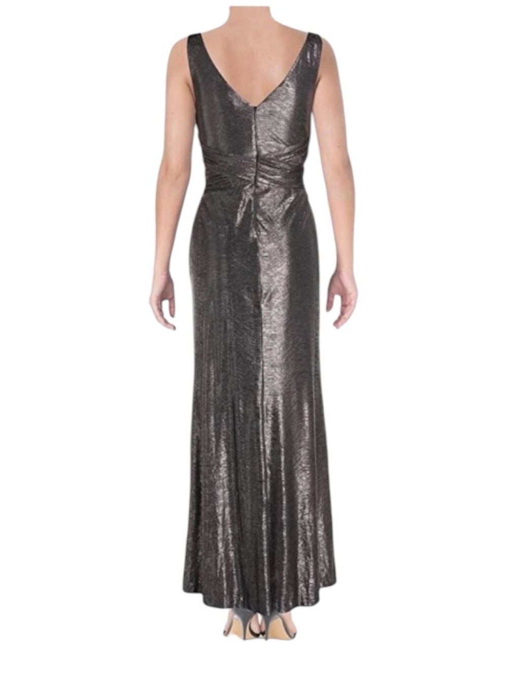 NWT Lauren Ralph Lauren Metallic Silver Maxi Dress 10 - Picture 3 of 10
